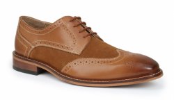 Giorgio Brutini "Roan" Tan / Light Cognac Brogue Wingtip Calfskin / Suede Leather Lace-Up Shoes 250464