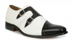Giorgio Brutini "Carbonne" Black / White Genuine Leather Double Monkstrap Shoes 2001316