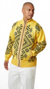 Silversilk Yellow / Black Aztec Design Zip-Up Microsuede / Knitted Sweater 2108