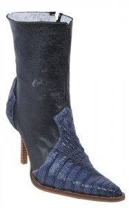 Los Altos Ladies Blue Jean Genuine Hornback Crocodile Short Top Boots With Zipper 361814