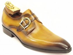 Carrucci Cognac Genuine Leather Monk Strap Loafer Shoes KS503-35.