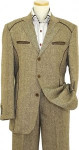Inserch Brown / Cream Tweed Casual Suit With Brown Leather Trim 470