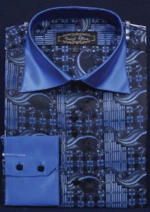 Daniel Ellissa Blue Fancy Polyester Shirt With Button Cuff FSS1406