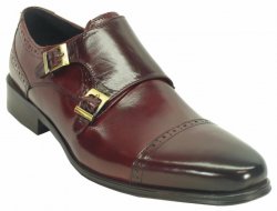 Carrucci Oxblood / Burgundy Genuine Burnished Calf With Double Monk Straps Shoes KS099-307T.