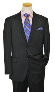 Vincenzi Charcoal Grey With Blue Pinstripes Design Super 120'S Wool Suit V83825