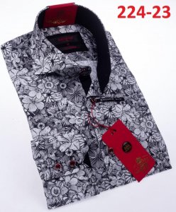 Axxess Grey / Black Cotton Modern Fit Dress Shirt With Button Cuff 224-23.