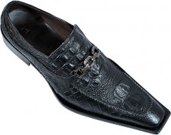 Zota Black Hornback Alligator Print / Leather Shoes With Metal Bracelet G370-4A