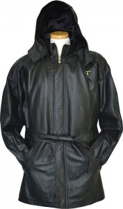 Vintage Black Genuine Leather 3/4 Coat With Zip Out Fur Lining 22348