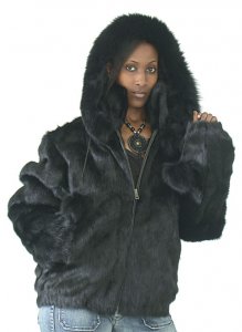 Winter Fur Ladies Black Genuine Full Skin Mink Fur Jacket With Fox Trimmed Detachable Hood W07S04BK