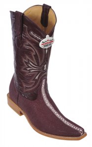 Los Altos Burgundy Genuine All-Over Stingray Print Rowstone Medium R-Toe Cowboy Boots 3711106