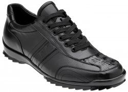 Belvedere "Orfeo" Black Genuine Alligator / Soft Calfskin Leather Casual Sneakers 31006.