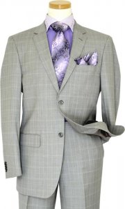 Giorgio Cosani Silver Grey With Lilac Windowpanes Super 140's Cashmere Wool Classic Fit Suit 957