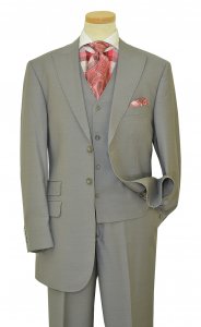 Luciano Carreli Platinum Grey With Platinum Grey Handpick Stitching Super 150's Wool Vested Wide Leg Suit 6295-006