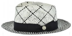 Bruno Capelo White / Black Diamond Crown Fedora Straw Hat EN-970