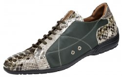 Mauri "Sala" 8662 Olive Genuine Python Nappa Leather Hand-Painted Casual Sneakers