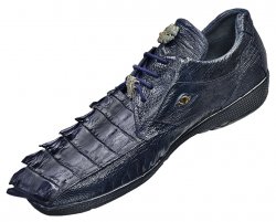 Belvedere "Lazzaro" Navy Blue Genuine Hornback Crocodile Tail / Ostrich Casual Sneakers With Eyes