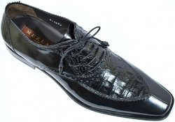 Mezlan "13495" Black Genuine Crocodile / Cordovan Leather Shoes