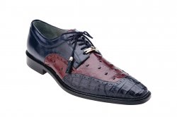 Belvedere "Roberto" Navy Blue / Dark Wine Genuine Crocodile / Ostrich Shoes 1627