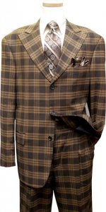 Earvin Magic Johnson Chocolate Brown With Caramel Plaid Super 120'S Wool Suit BL21496