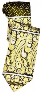 Steven Land Collection SL164 Gold / White Paisley Design 100% Woven Silk Necktie / Hanky Set