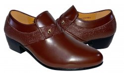 D'Italo Brown Pebbled Calfskin Leather Cuban Heeled Slip-On Shoes 6833