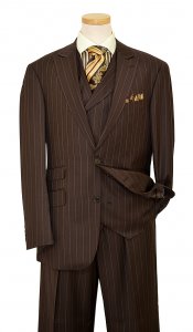 Extrema Brown Dotted Pinstripe 120's Wool Vested Suit SI10307