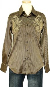 Pronti Gold / Black Metallic Striped Embroidered Long Sleeve Shirt S5851