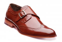 Stacy Adams "Stratford" Cognac Genuine Buffalo Leather Wingtip Monkstrap Shoes 24973-221