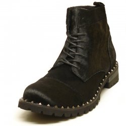 Fiesso Black Genuine Suede Leather With Pony Hair Boot FI6965.