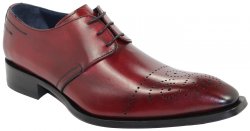 Duca Di Matiste "Bologna" Wine Genuine Calfskin Lace-up Perforated Shoes.