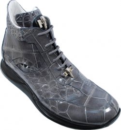 Mauri "Bloom" 8611 Medium Grey Genuine All-Over Alligator Sneakers With Eyes And Silver Mauri Alligator Head