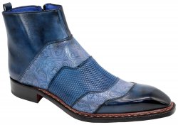 Emilio Franco "Lucio" Blue Combination Genuine Calfskin Ankle Boots.