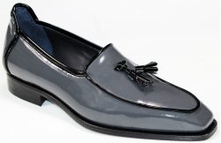 Duca Di Matiste "Fano" Grey / Black Genuine Italian Patent Leather Tassel Loafer Shoes.