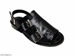 Fennix Italy "Leo" Black Genuine Alligator / Calf-Skin Leather Slip-on Sandals.