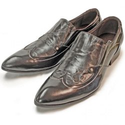 Encore By Fiesso Black Genuine Wrinkled Leather Loafer Shoes With Metal Stud FI6503
