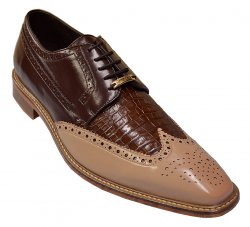 Belvedere "Ciro" Taupe / Tabac / Dark Brown Genuine Crocodile / Leather Wingtip Shoes 1616