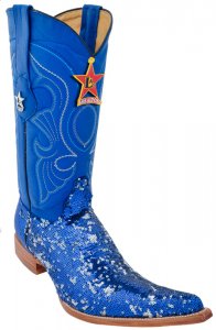 Los Altos Electric Blue Sequin 6X Toe Cowboy Boots 964223