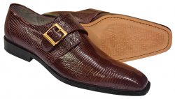 Belvedere "Madrid" Burgundy Genuine Lizard Shoes With Monk Strap 114010