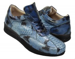 Mauri "Aquarium" M788 Wonder Blue Glazed Python Snakeskin Design Leather Sneakers