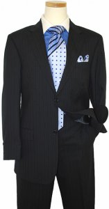 Zanetti Navy Blue With Dual Cream Pinstripes Super 140's Wool Suit 1377/170/40