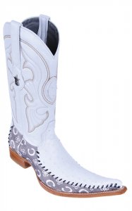 Los Altos White Genuine Ostrich W/Fashion Design 6X Pointed Toe Cowboy Boots 96T0328