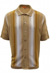 Silversilk Tan / Camel / White Button Up Knitted Short Sleeve Shirt 6108