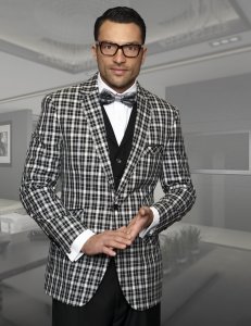 Statement Confidence "Paris" Black / Multi Grey Plaid Super 150's Wool Blend Vested Suit