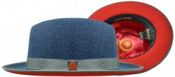 Bruno Capelo Denim Blue / Red Bottom Australian Wool Fedora Dress Hat PR-302