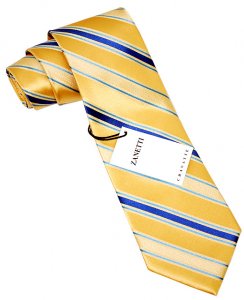 Zanetti Gold With Beige/Blue Diagonal Stripes 100% Woven Silk Necktie