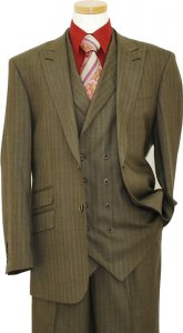 Extrema Dark Taupe With Wine Pinstripes Super 140's Wool Vested Suit HA00157