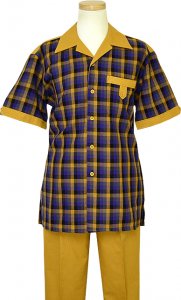 Successos Gold / Royal Blue / Black Checkerboard Linen / Cotton Blend 2 Pc Outfit SP3323