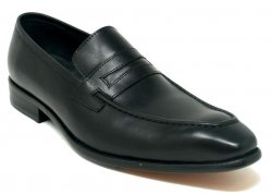 Carrucci Black Hand Burnished Calfskin Leather Penny Loafer Shoes KS478-503.