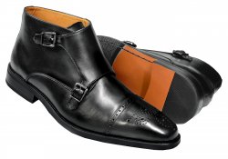La Milano Black Burnished Leather Double Monk Strap Cap Toe Boots B51572