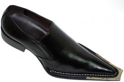 Alfonso By Zota Black Pointed Toe Metal Tip Leather Shoes G5218